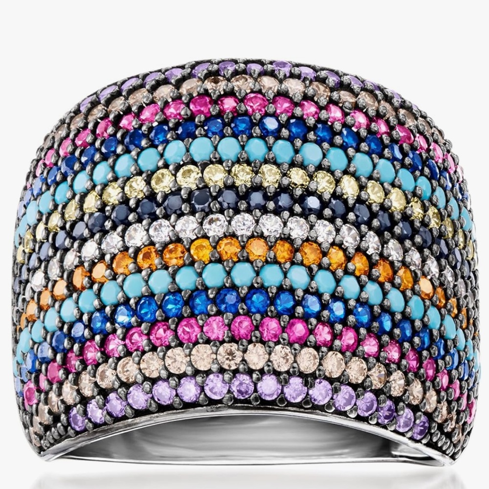 🆕 925 Sterling Silver Rainbow Cocktail Ring Bling Gemstone Statement Glam Luxury